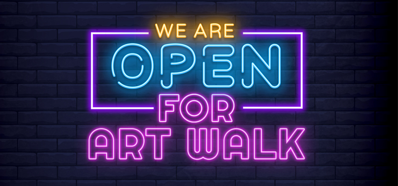 'Open for Art Walk' written in neon