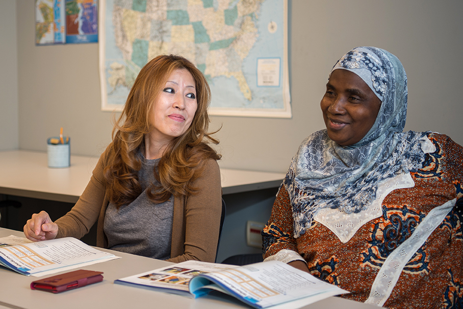 Two women in an adult learning class at the library