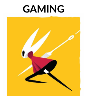 The word Gaming above a stylized Hollow Knight character