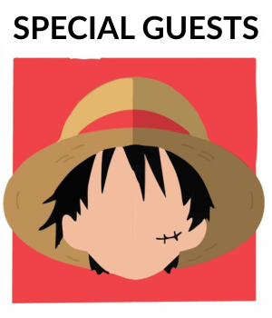 The words Special Guests above a stylized Luffy head and hat