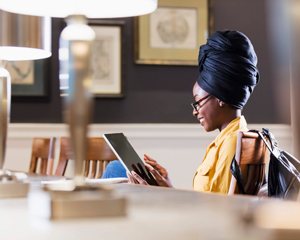 Using a laptop to access the complete list of the library's databases