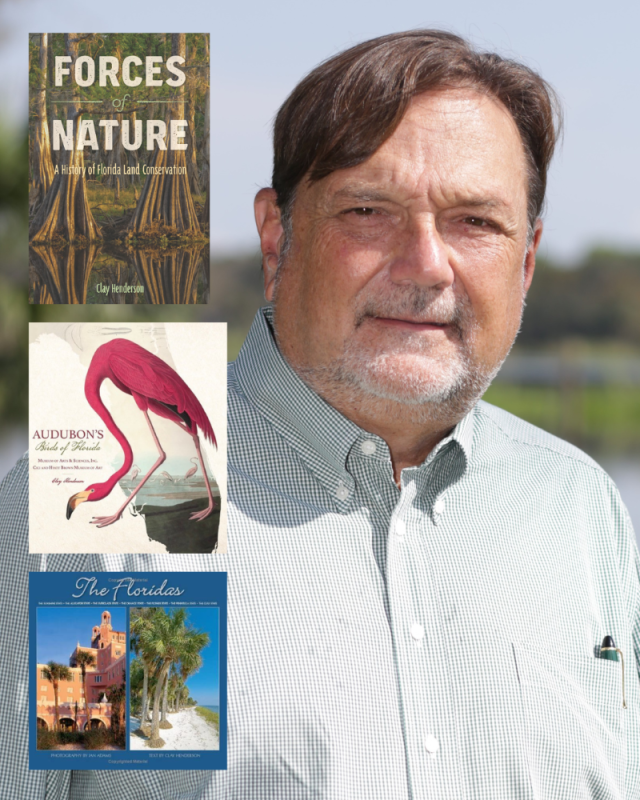 Clay Henderson with the covers of his three books