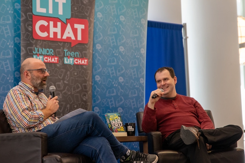 An author being interviewed at a Lit Chat