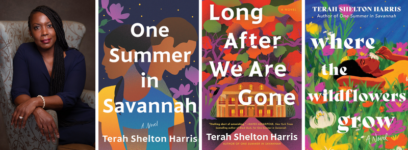 Photo of author Terah Shelton Harris and the covers of her three books