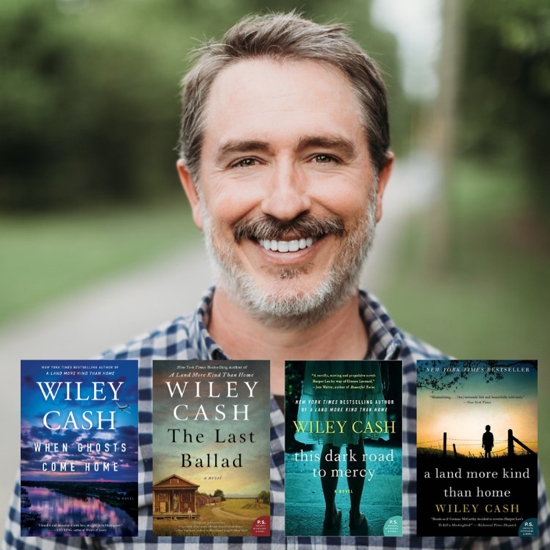 Photo of Wiley Cash with his four book covers