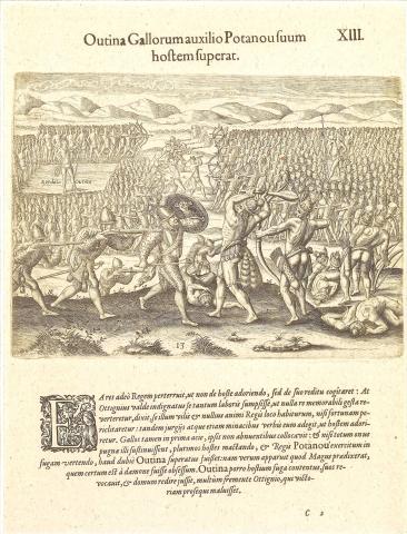 Plate XIII. Thanks to the French, Outina Gains a Victory over his Enemy Potanou