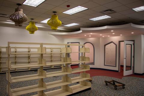 ​​​​​​​New carpet, shelving, and lighting installations in the Highlands Regional Library children's area