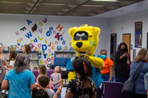 Jaxson de Ville greets children at the event
