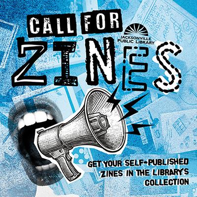 call to submit zines to library graphic