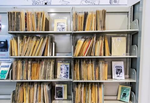 zines on shelf in collection