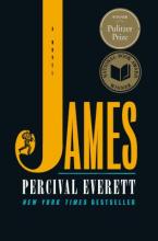 James by Percival Everett. The J on the book cover is larger and has a hidden man carrying a sack tied to a stick.