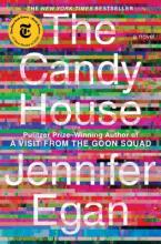 The Candy House by Jennifer Egan. The book cover features a series of colored and pixelated lines.