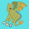 Illustration of a green dragon playing a card game